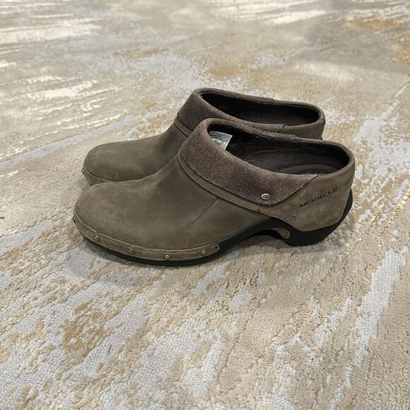 Merrell Luxe Wrap Gray Leather Slip on Mules size 8 in GUC - Picture 1 of 9